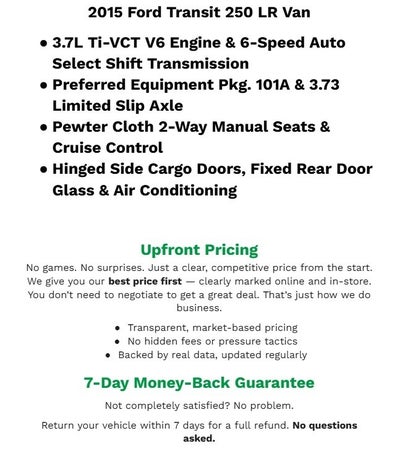 2015 Ford Transit Cargo Van T-250 148 Low Rf 9000 GVWR Swing-Out RH Dr