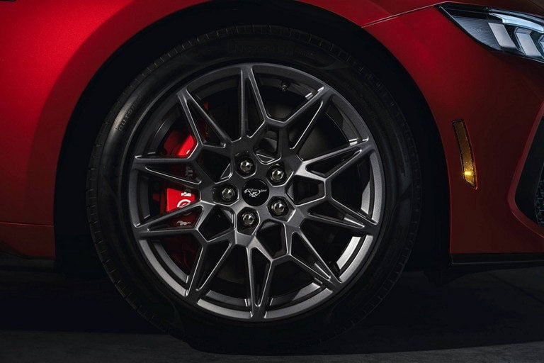 2024 Ford Mustang® model with a close-up of a wheel and brake caliper | Bergstrom Ford of Oshkosh in Oshkosh WI